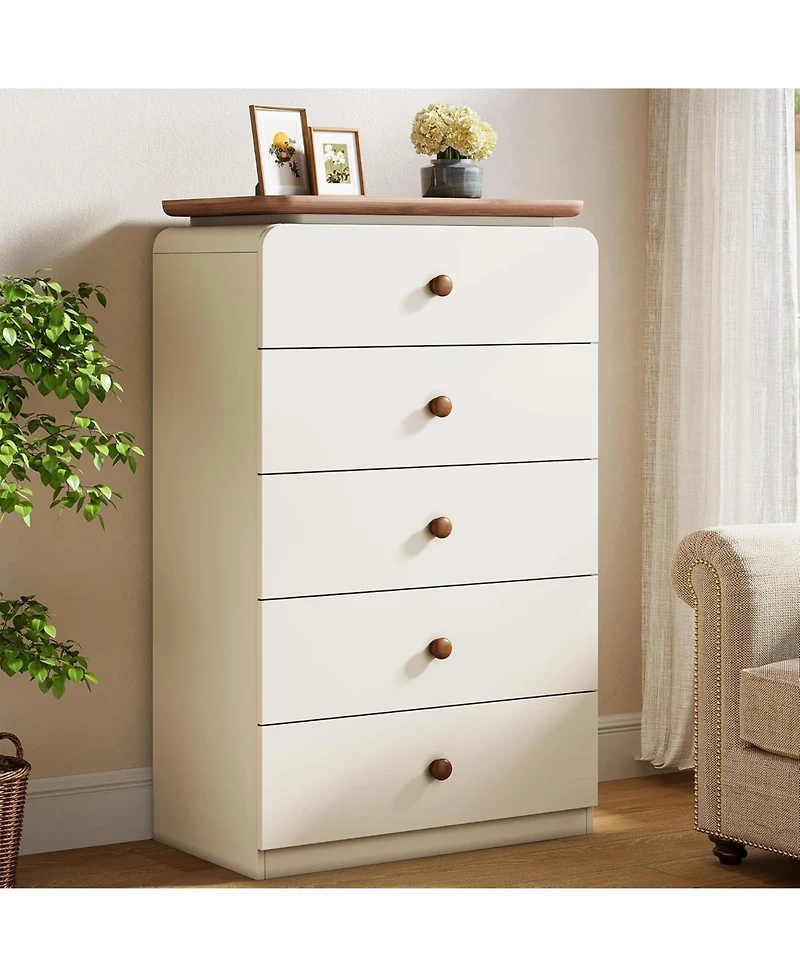 Tribesigns White Storage Cabinet with 5 Drawers, Vertiacl Drawer