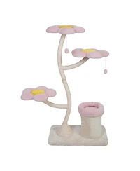 Aostirmotor 57.1'' Cat Tree with Blooming Platforms Bed in Pink