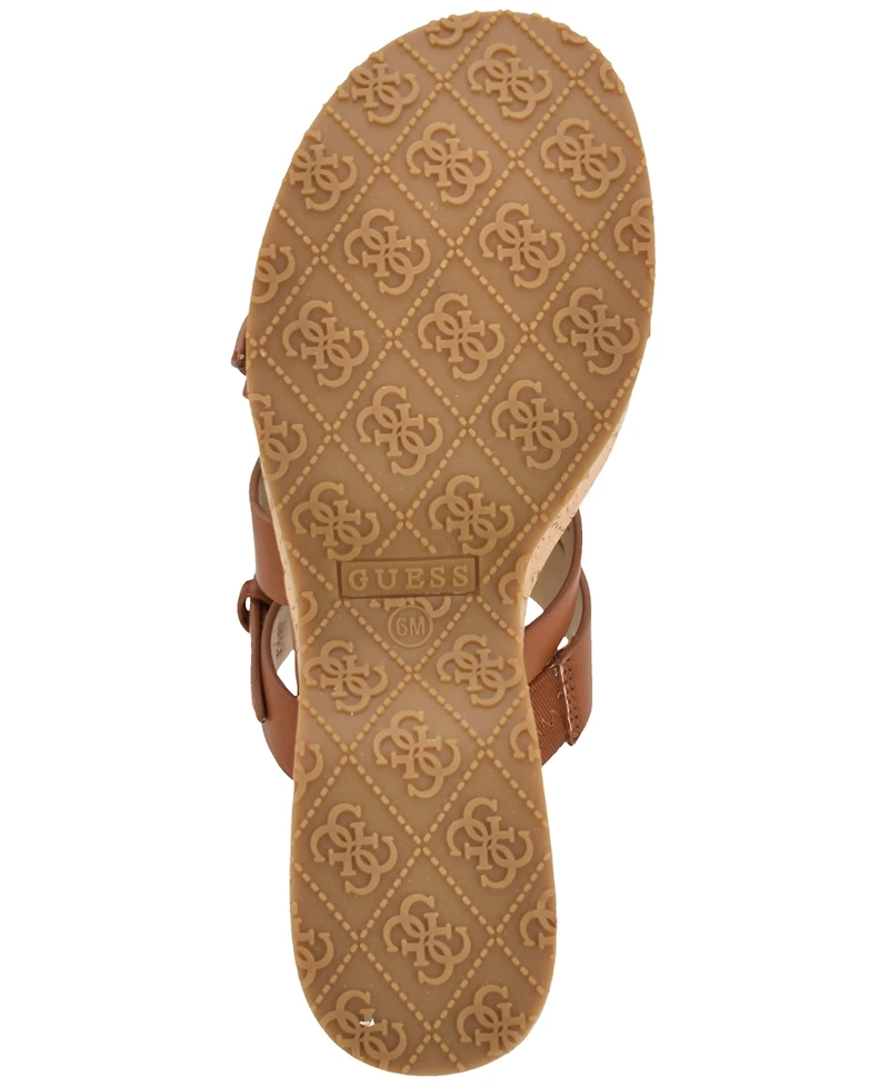 Guess Women's Nailah Strappy Buckles Cork Platform Wedge Sandal