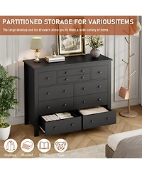 gaomon 10-Drawer Black Dresser 47" Wide, Long Wooden Chest Storage Cabinet
