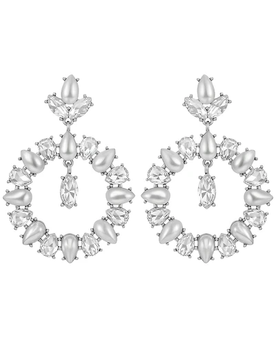 Guess Imitation Pearl and Pave Stone Drop Hoop Earrings