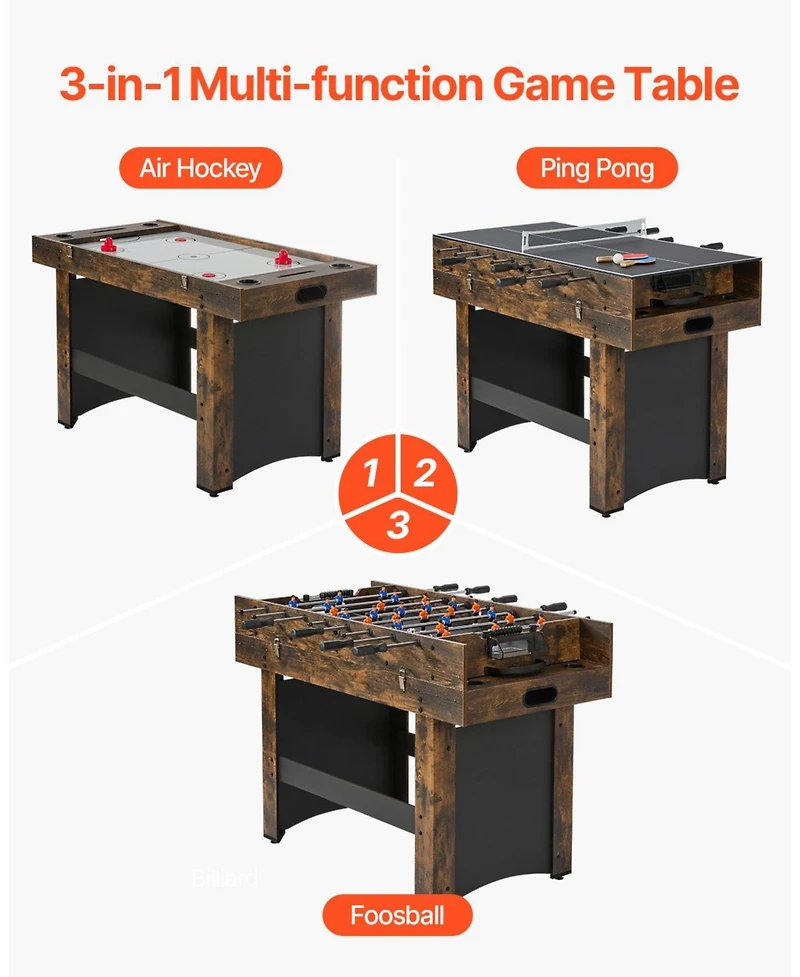 Sugift 3-in-1 Game Table 54" Combo Table with Air Hockey Ping Pong and Foosball