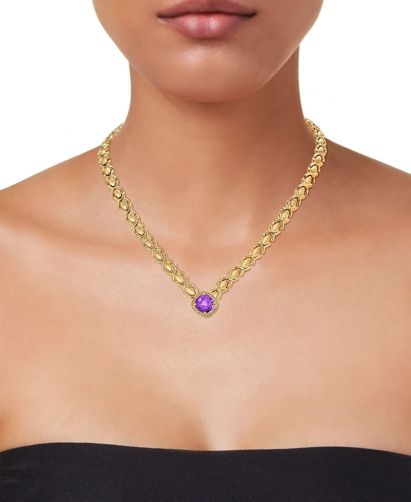 Citrine (3-3/8 ct. t.w.) & White Topaz (1/3 Xoxo Link 18" Collar Necklace 14k Gold-Plated Sterling Silver