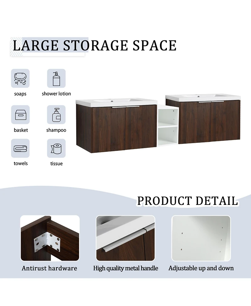 Simplie Fun Modern Wall-Mounted Vanity with Ample Storage and Resin Sink