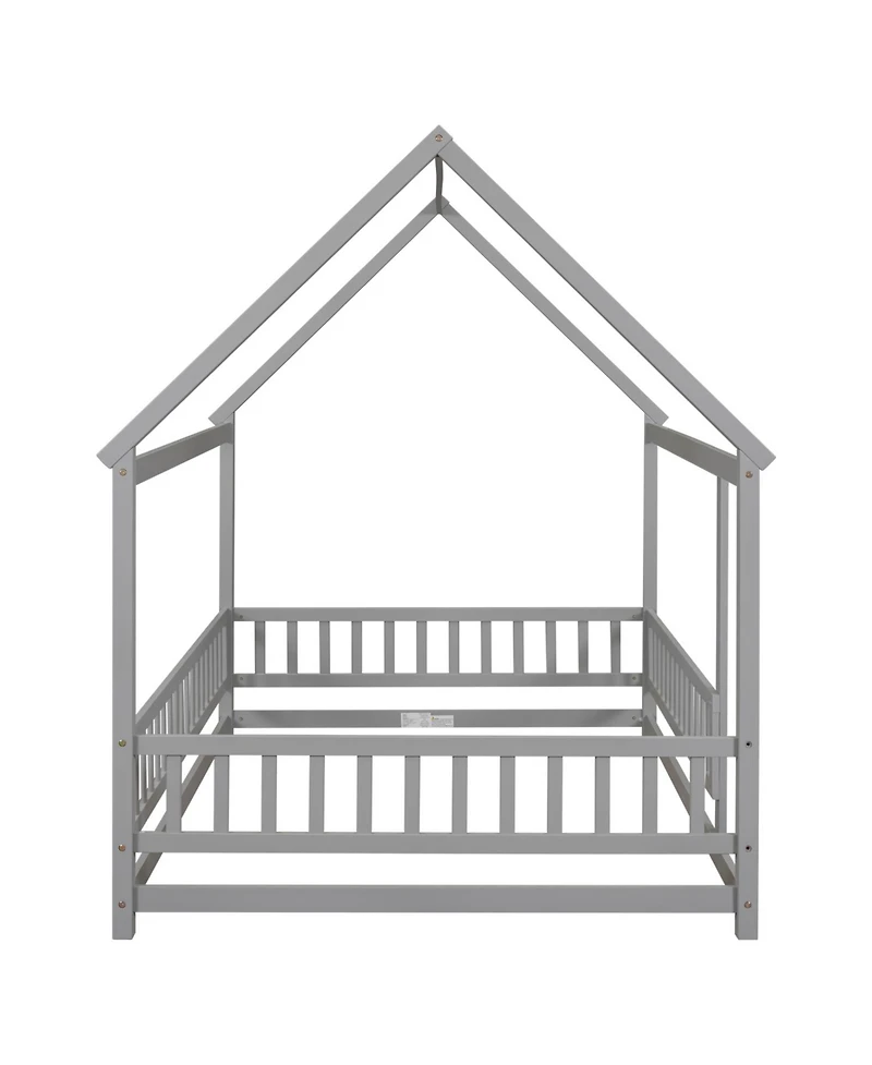 Streamdale Wooden House Bed with Guardrails (Grey)