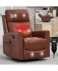 Streamdale Furniture Red Leather Heat Massage Rocker Swivel Recliner