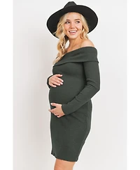 Hello Miz Women's Ribbed Off Shoulder Long Sleeve Bodycon Maternity Dress