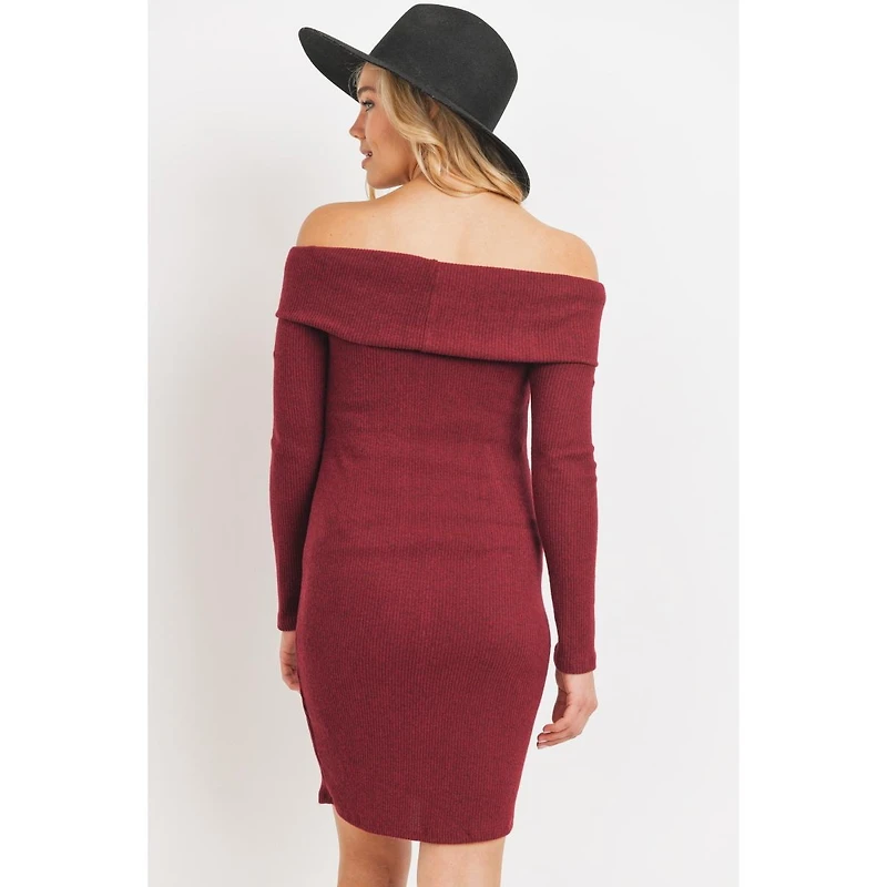 Hello Miz Women's Ribbed Off Shoulder Long Sleeve Bodycon Maternity Dress