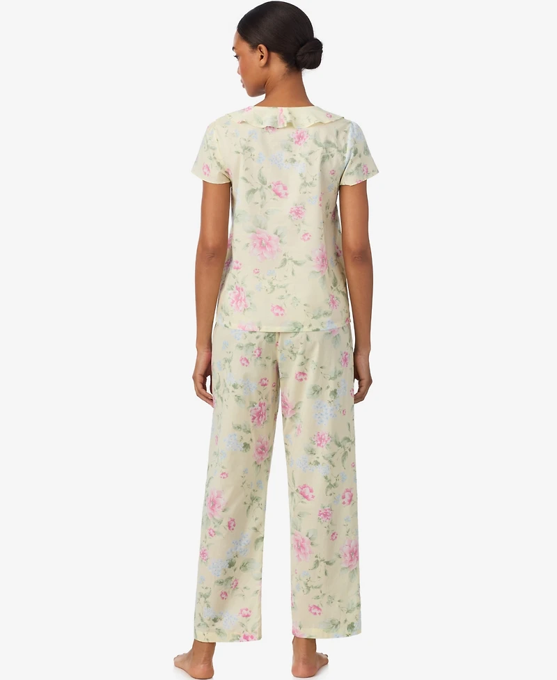 Lauren Ralph Women's V-Neck Top and Ankle Pant Pajama Set