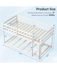Costway Twin over Low Bunk Bed with Guardrails Integrated Ladder Kids Wooden
