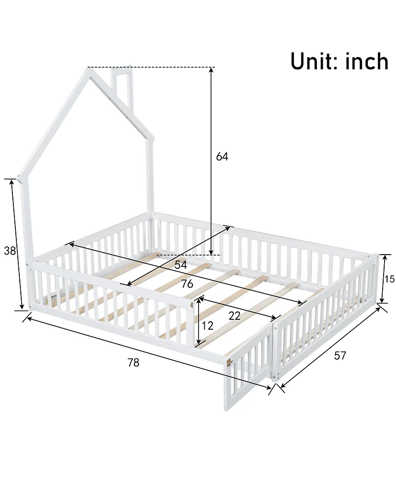 Boyel Living Wood Full Size House Platform Bed with Guardrail