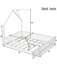 Boyel Living Wood Full Size House Platform Bed with Guardrail