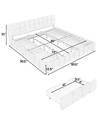 California King Upholstered Platform Bed with Chenille Fabric, Soft Headboard and Storage Drawer