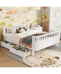 Boyel Living Full Size Wood Platform Bed for Kids with Low Profile, Safety Rails and Wheeled Storage Drawers