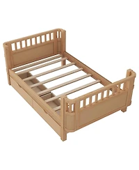 Boyel Living Twin Size Wood Platform Bed for Kids, Low Profile Twin Bed with 2 Wheeled Drawers & Rails