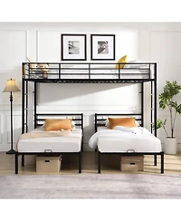 Boyel Living Full Over Twin Over Twin Triple Bunk Bed, Metal Frame Bunk Bed with Vertical Ladder & Safety Rails