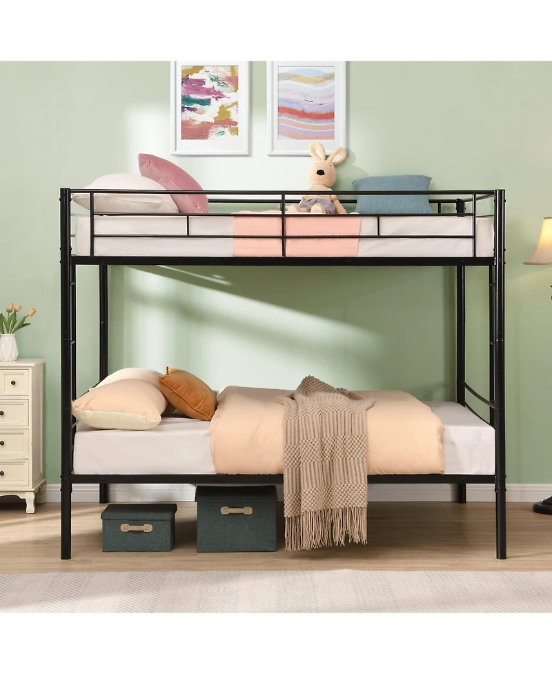 Boyel Living Full Over Full Metal Bunk Bed Black, No Box Spring Needed, Easy Assemble with Safe Stairs