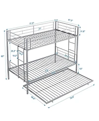 Boyel Living Metal Bunk Bed with Trundle Silver, No Box Spring Needed, Easy Assemble