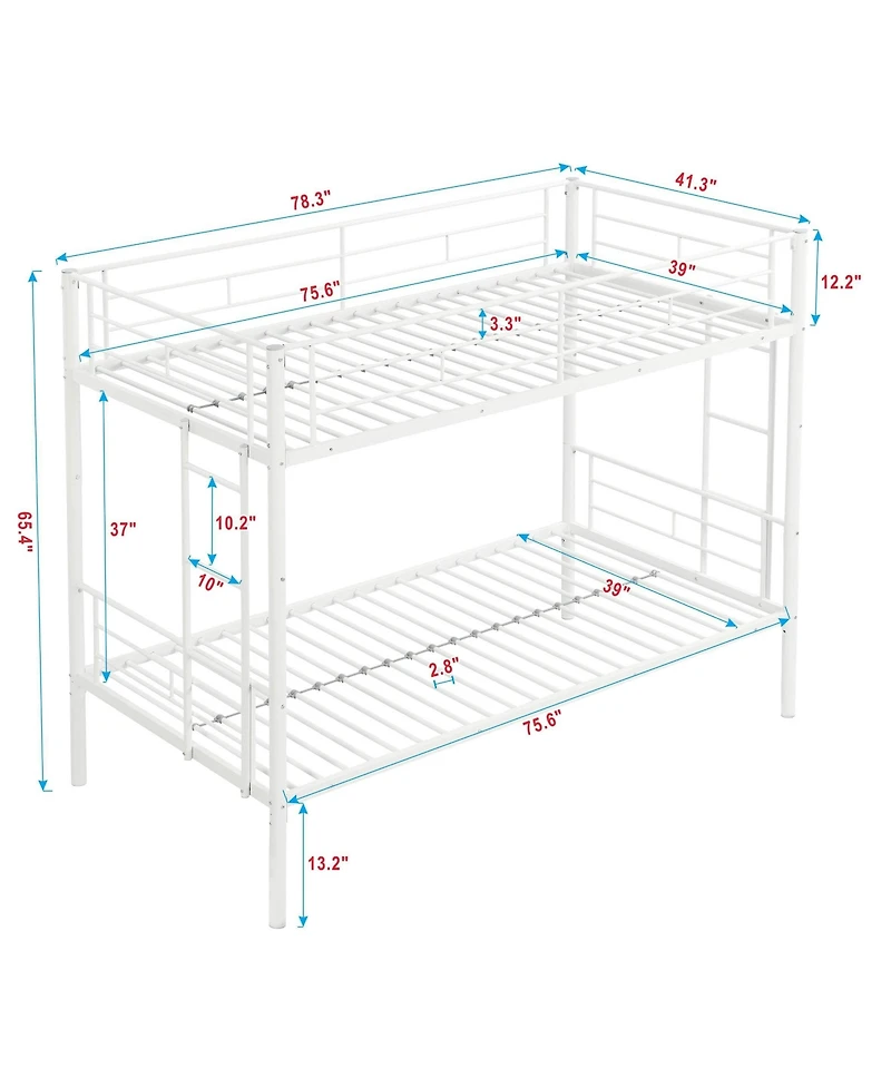 Boyel Living Metal Bunk Bed Twin Over Twin, No Box Spring Needed, Easy Assemble