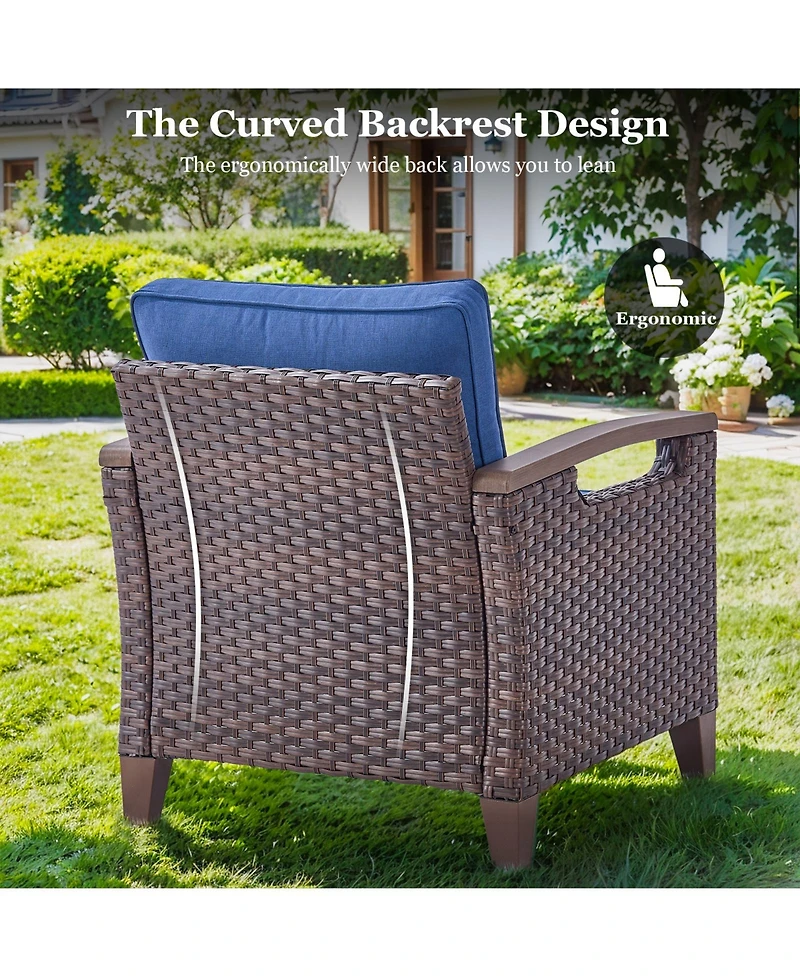 Gymojoy Farmhouse 2-Piece Brown Pe Wicker Outdoor Lounge Chair with Olefin Cushions