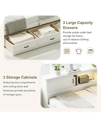 Streamdale Furniture L-Shaped Bed Frame with Drawer, Bookcase, Led, Usb - White, Full Size