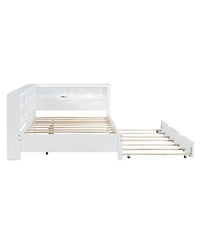 Streamdale Furniture Wooden Full Size Day Bed with Twin Trundle, Storage & Usb Ports, White