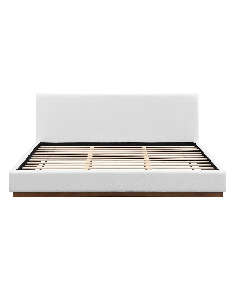 Streamdale Furniture Elegant White Fabric Upholstered King Bed with Solid Wood Base