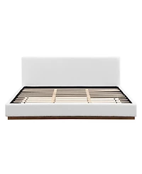 Streamdale Furniture Elegant White Fabric Upholstered King Bed with Solid Wood Base