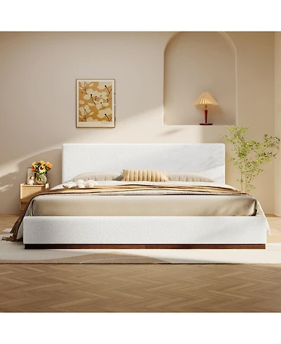 Streamdale Furniture Elegant White Fabric Upholstered King Bed with Solid Wood Base
