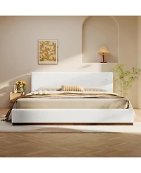 Streamdale Furniture Elegant White Fabric Upholstered King Bed with Solid Wood Base