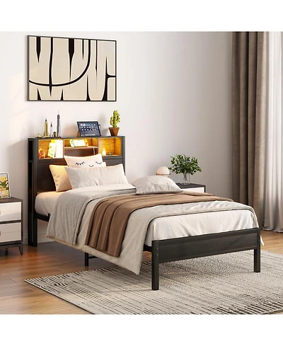 Streamdale Furniture Twin Storage Bed Frame with Headboard, Charging, and Bookcase