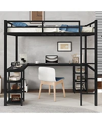 Streamdale Furniture Full Metal Loft Bed with Desk & Shelves
