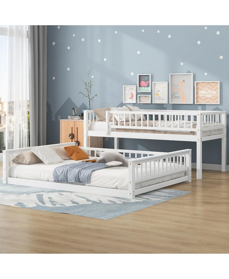 Streamdale Furniture Twin Xl over Queen Bunk Bed with Ladder and Guardrails