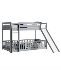 Streamdale Furniture Twin Over Twin Floor Bunk Bed with Slide, Ladder, Door, Safety Guardrails, Solid Pine Wood Bunk Bed