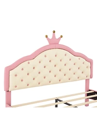 Streamdale Furniture Full Size Lovely Crown Fantasy Pu Leather Princess Bed with Tufted Headboard