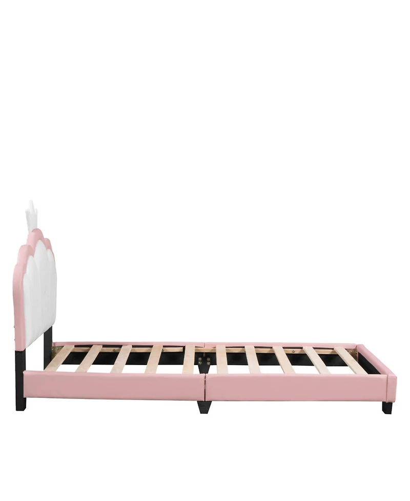 Streamdale Furniture Twin Upholstered Princess Bed with Crown Headboard,Twin Platform Headboard