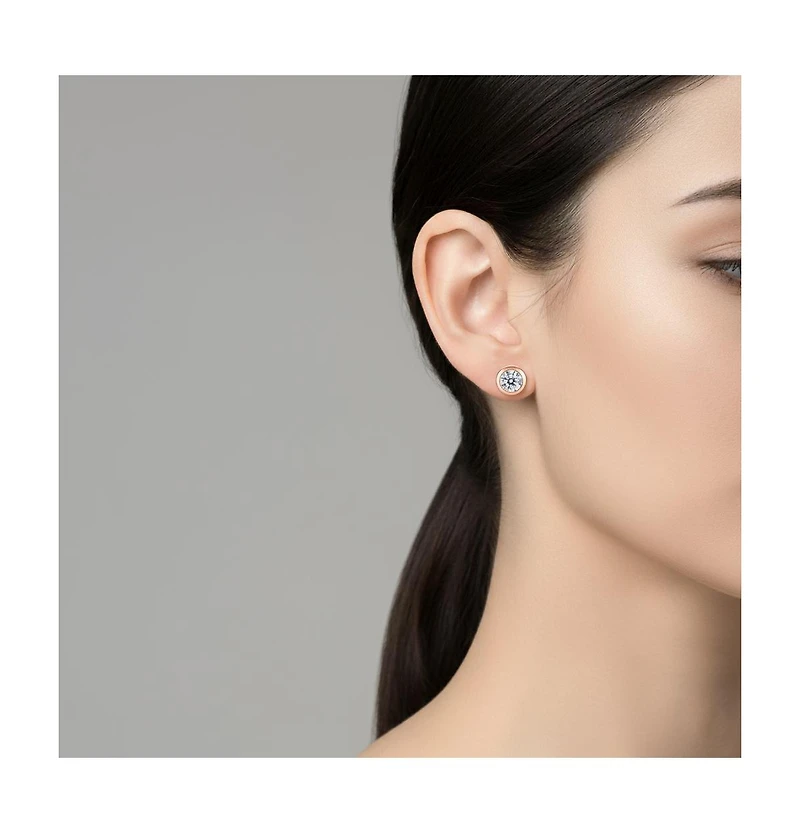 Sterling Silver with 1ctw Round Lab Created Moissanite Modern Bezel Stud Earrings