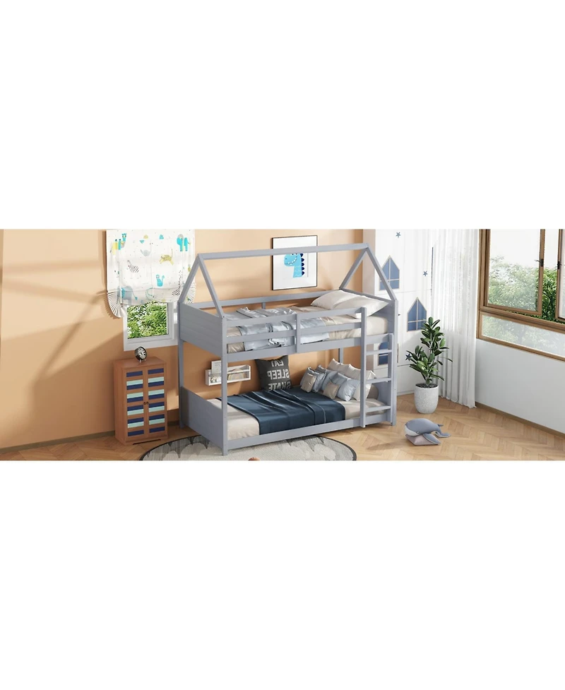 Streamdale Furniture House Bunk Bed with Headboards, Footboards, Ladder, Guardrails