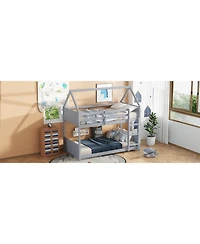 Streamdale Furniture House Bunk Bed with Headboards, Footboards, Ladder, Guardrails
