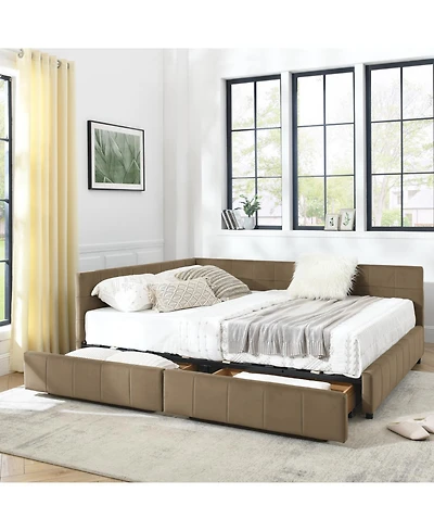 Streamdale Furniture Streamdale Queen Bed Frame with Upholstered Tufted Headboard and Armrests, Velvet