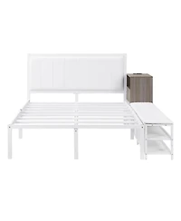 Streamdale Furniture Metal Platform Bed with Two-Tier Storage Shelves, Wooden Cabinet