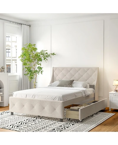 Streamdale Furniture Queen Bed Frame with Storage Headboard, No Noise Metal Platform, Strong Slats Support