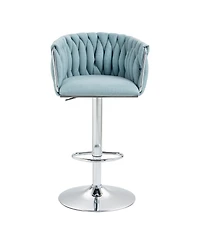 Streamdale Furniture 360 Woven Back Bar Stools, Set of 2, Adjustable Height, Silver Chrome