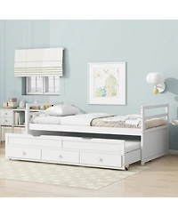 Streamdale Furniture Twin Pine Bed with Headboard, Footboard, Trundle & Storage Drawers