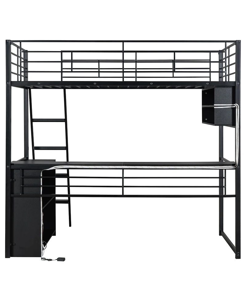 Streamdale Furniture Metal Loft Bed with Led, Desk and 4 Storage Shelves,