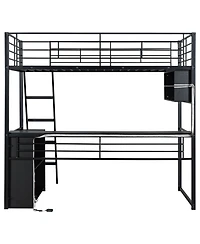 Streamdale Furniture Metal Loft Bed with Led, Desk and 4 Storage Shelves,