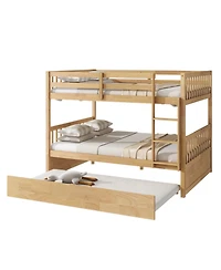 Streamdale Furniture Rubber Wood Full/Full Bunk Bed with Trundle and Guardrails, Convertible to 2 Beds