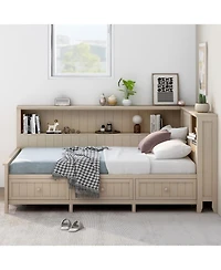 Streamdale Furniture Twin Size Wood Daybed with Storage Shelves and 3 Drawers, Antique