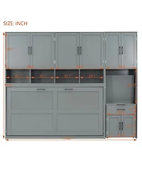 Streamdale Furniture Twin Size Murphy Bed Wall Bed with Closet, Drawers & Desk-Gray