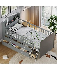 Streamdale Furniture Twin Bed Frame with Storage & Guardrail